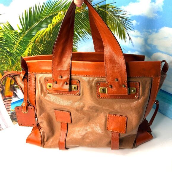 Chloé Tracy Satchel Tote Bag Camel & Orange Leather Brass Hardware Made in Italy - Picture 3 of 14